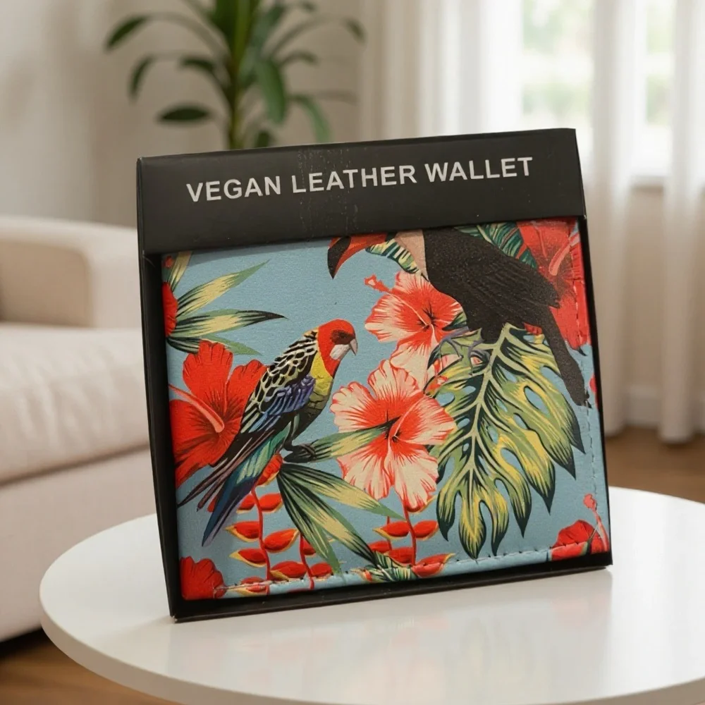 Vegan Leather Wallet with Tropical Design